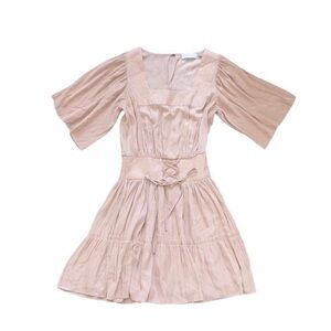 Ramy‎ Brook New York Kit Pink Corset Lace Up Waist Square Neck Mini Dress XS